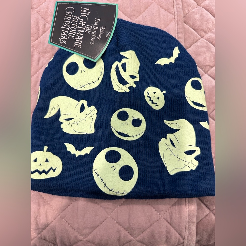 Nightmare Before Christmas Beanie - Blue with White Jack-O'-Lanterns